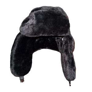 Ushanka Hat Black Faux Fur With Ear Flaps Buckle Fastening Russian Style Trapper